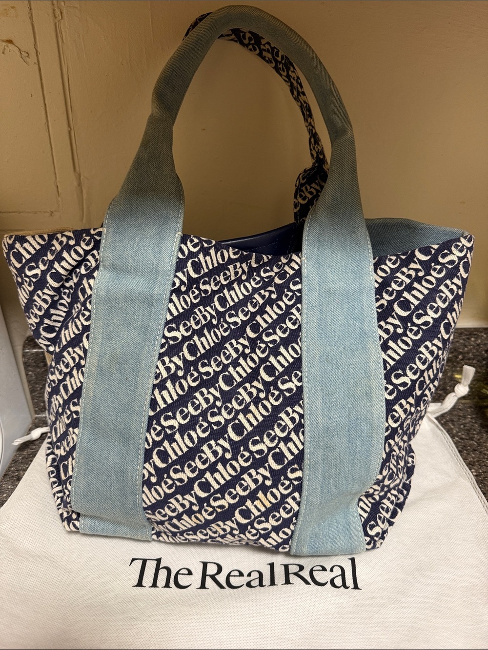 See By Chloe Navy and Cream Denim Hobo - Picture 2 of 10